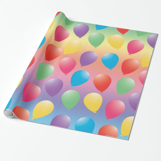 Balloons in Rainbow Colours Wrapping Paper (Unrolled)