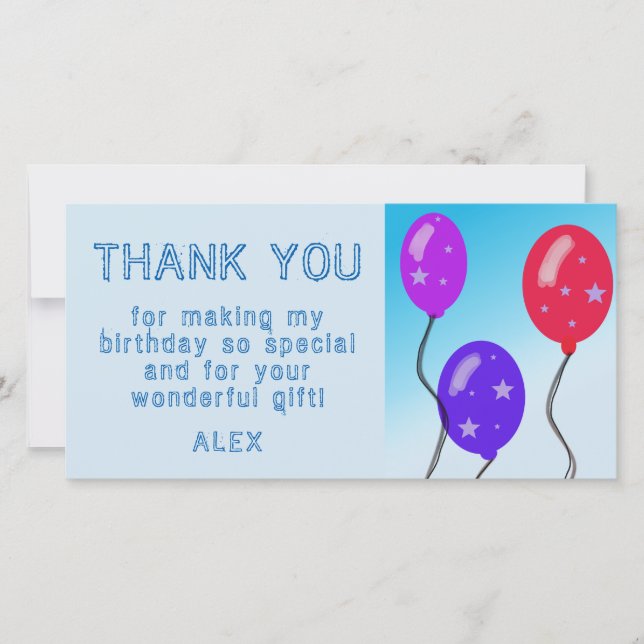 Balloons Kids Birthday Thank you Message Card (Front)