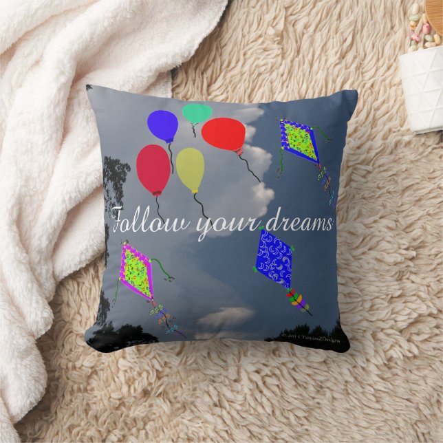 Balloons Kite Flying Fluffy Clouds 16 " x 16" Cushion (Blanket)