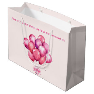 Balloons on Trendy Barbiedoll Blush Pink  Large Gift Bag