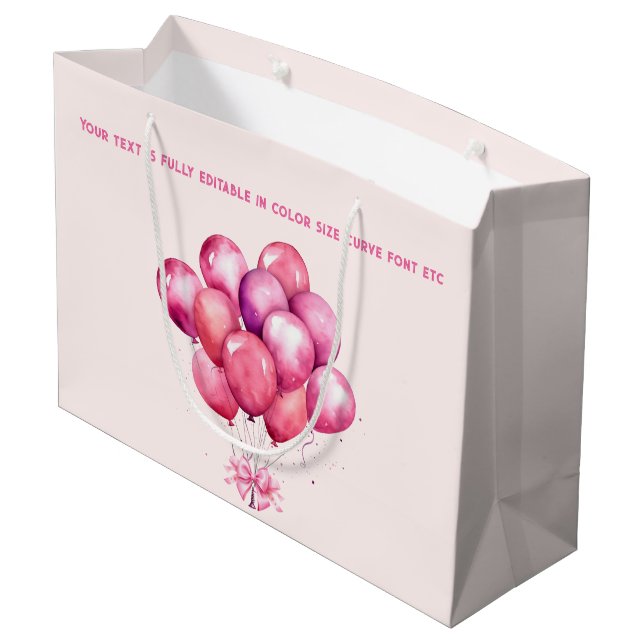 Balloons on Trendy Barbiedoll Blush Pink  Large Gift Bag (Back Angled)
