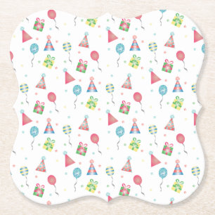 Balloons Party Hats Presents Birthday Colourful Paper Coaster