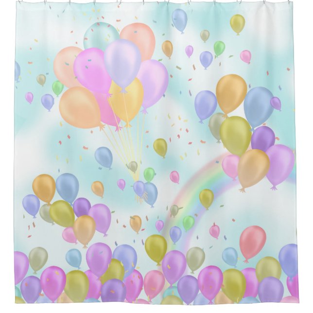 Balloons Pastel Towel Shower Curtain (Front)
