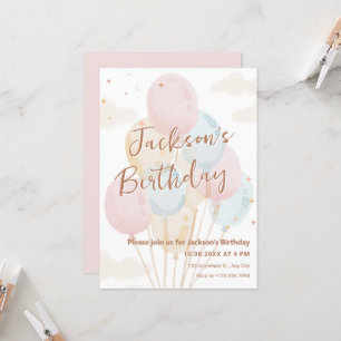 Balloons pastel watercolor birthday invitation