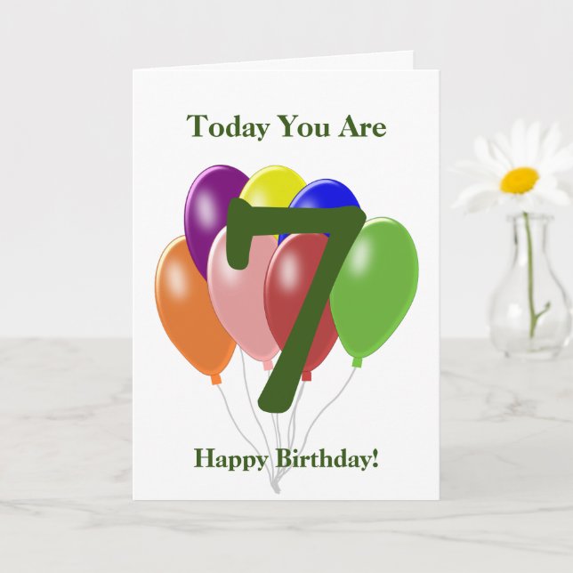 Balloons Personalised 7th Birthday Card (Small Plant)