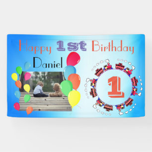 Balloons Personalised Baby Boy Happy 1st Birthday Banner