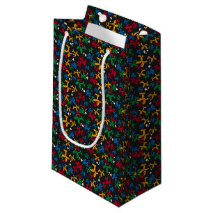 Balloons - Primary Black Outline Black Background Small Gift Bag