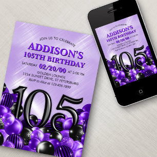 Balloons Purple 105th Birthday Invitation