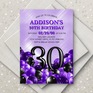 Balloons Purple 30th Birthday Invitation