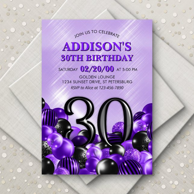 Balloons Purple 30th Birthday Invitation (Creator Uploaded)