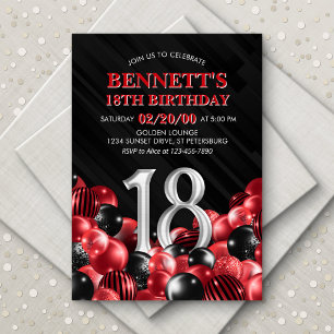 Balloons Red 18th Birthday Invitation