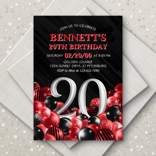 Balloons Red 20th Birthday Invitation