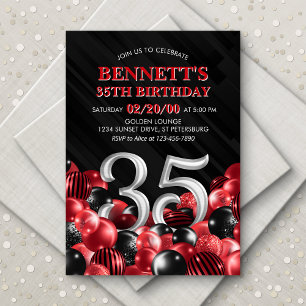 Balloons Red 35th Birthday Invitation