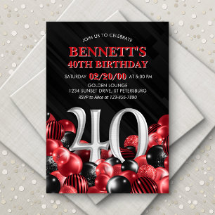 Balloons Red 40th Birthday Invitation