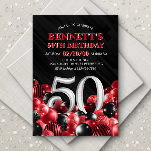 Balloons Red 50th Birthday Invitation