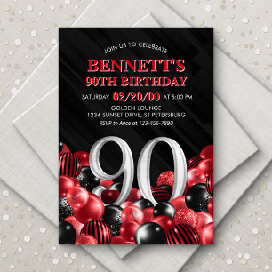 Balloons Red 90th Birthday Invitation
