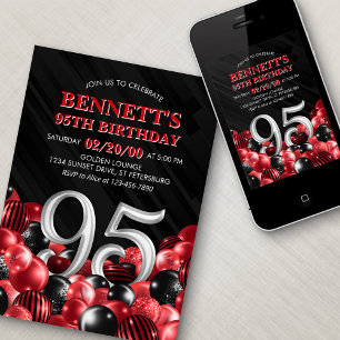Balloons Red 95th Birthday Invitation