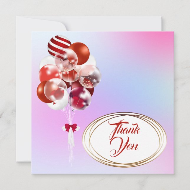 Balloons. Thank You card. Personalise.  (Front)