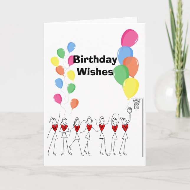 Balloons Theme Happy Netball Birthday Card (Front)