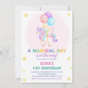 Balloons Unicorn Birthday Invitations