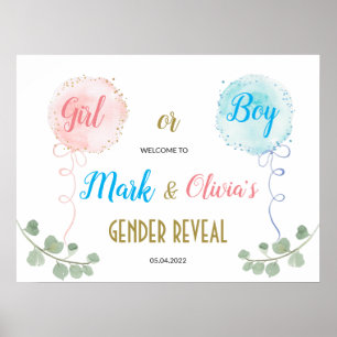Balloons Watercolor Gender Reveal Welcome Poster