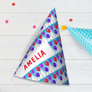Balloons with Stars Kids Birthday Party Name Hat