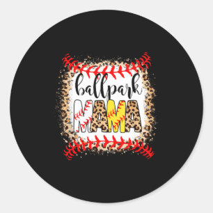 Ballpark mama ball happy mother's day leopard classic round sticker