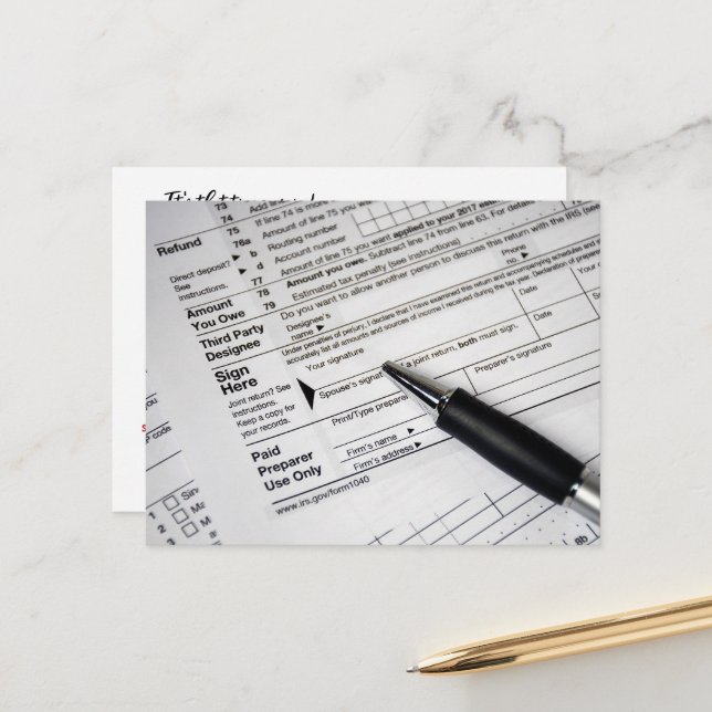 Ballpoint Ink pen On Tax Form Postcard (Front/Back In Situ)