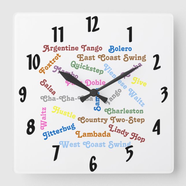 Ballroom Dance Styles Square Wall Clock (Front)