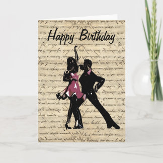 Ballroom dancers on vintage paper card