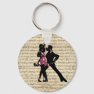 Ballroom dancers on vintage paper key ring