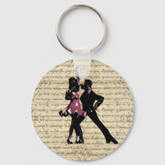 Ballroom dancers on vintage paper key ring