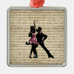 Ballroom dancers on vintage paper metal ornament