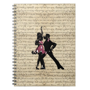 Ballroom dancers on vintage paper notebook