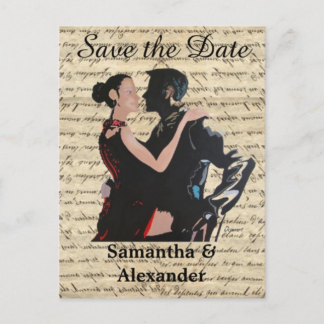 Ballroom dancers save the date announcement postcard (Front)