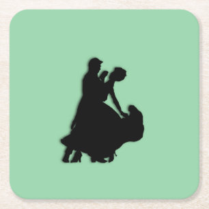 Ballroom Dancers Silhouette Square Paper Coaster