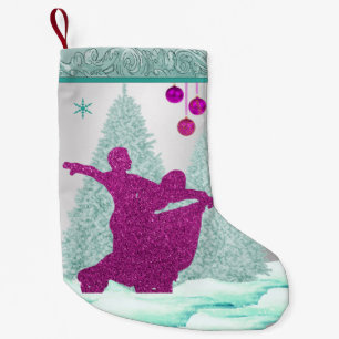 Ballroom Dancers With Ornaments Trees Snow Small Christmas Stocking