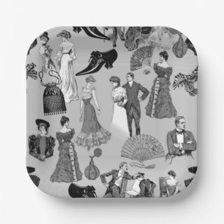 ballroom victorian era fashion toile black white paper plate