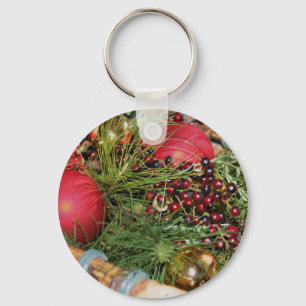 Balls Beads Evergreens Christmas Holiday Keychain