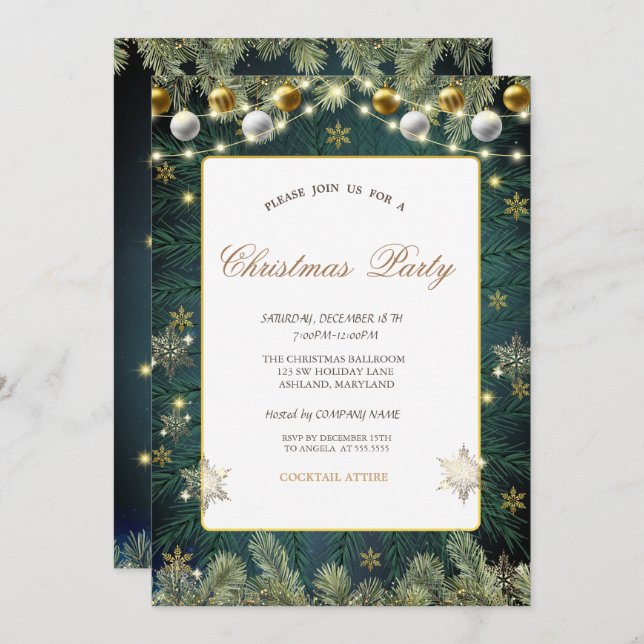 Balls,Branches,Snowflakes Company Party  Invitation (Front/Back)