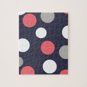 Balls Circles Pattern Grey White Coral Pink Jigsaw Puzzle