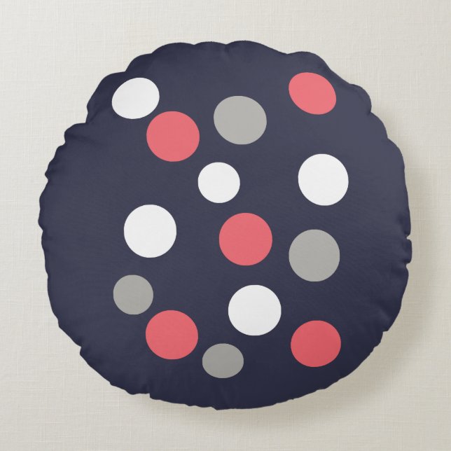 Balls Circles Pattern Grey White Coral Pink Round Cushion (Front)