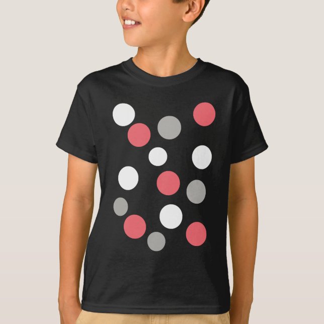 Balls Circles Pattern Grey White Coral Pink T-Shirt (Front)