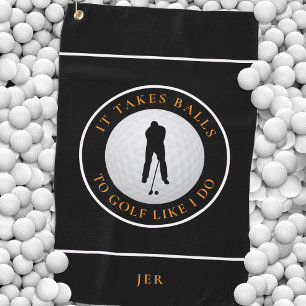 Balls Humour Golfer Sports Monogrammed Black Orang Golf Towel