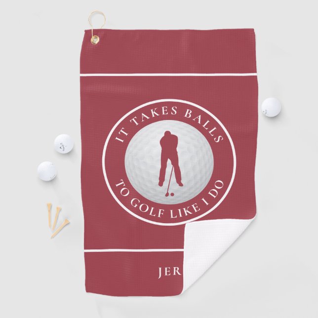 Balls Humour Golfer Sports Pun Monogram Crimson Re Golf Towel (InSitu)