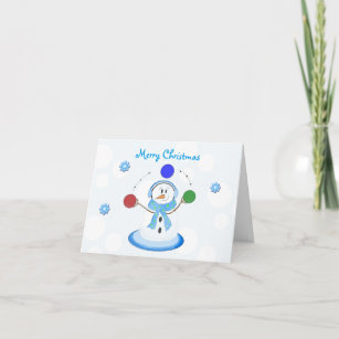Balls in the Air Snowman Holiday Card