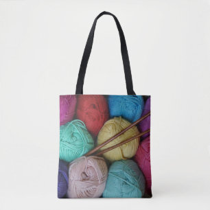 Balls of Yarn with Wooden Knitting Needles Tote Bag