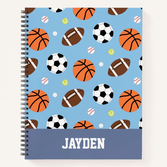 Balls Pattern Sports Kids Personalised Notebook (Front)
