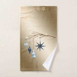  Balls,Santa Claus,Tree Branch Snowflakes  Bath Towel Set