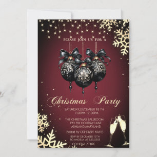 Balls,Snowflakes,Glasses,Red Company Christmas Invitation